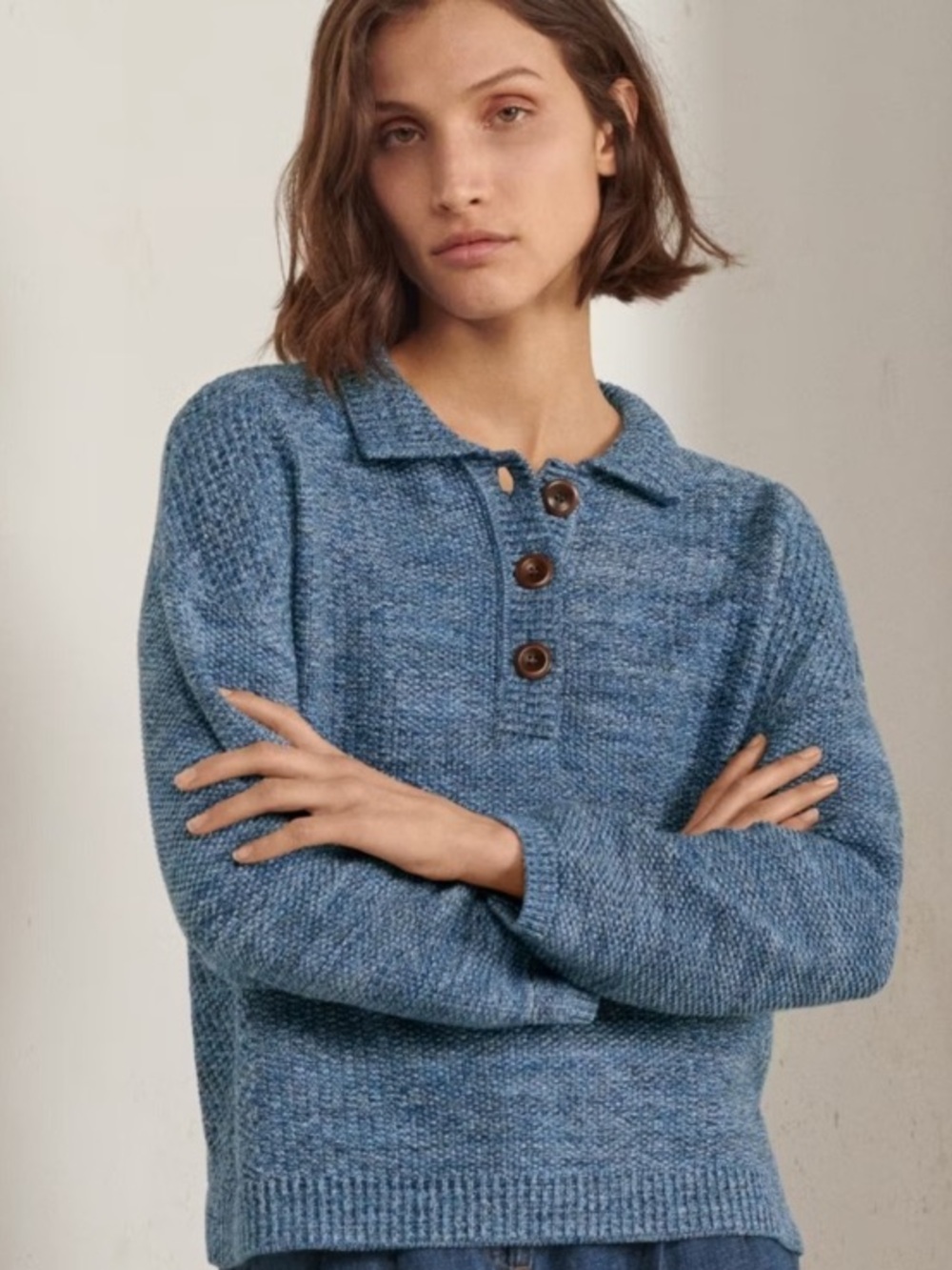 Poetry Organic Cotton Blue Collared Crew Neck textured knit Women’s Sweater 10